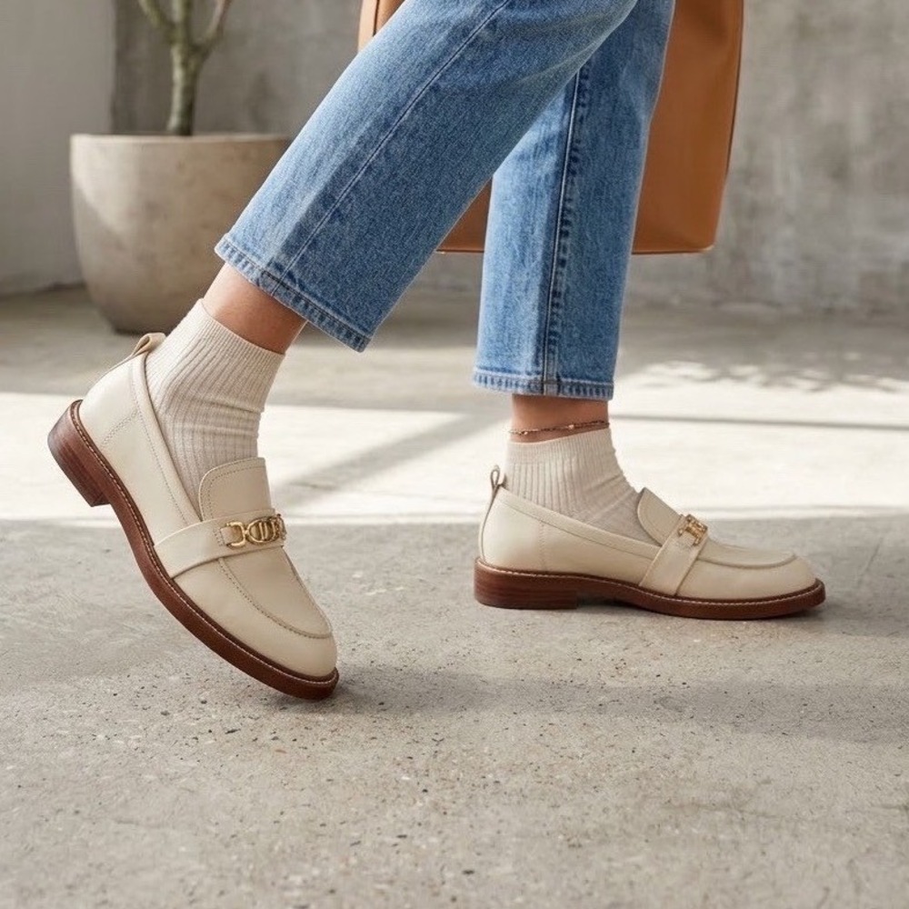 Sam Edelman Christy Loafers Ivory Leather Women's Size 7.5 Preppy Old Money